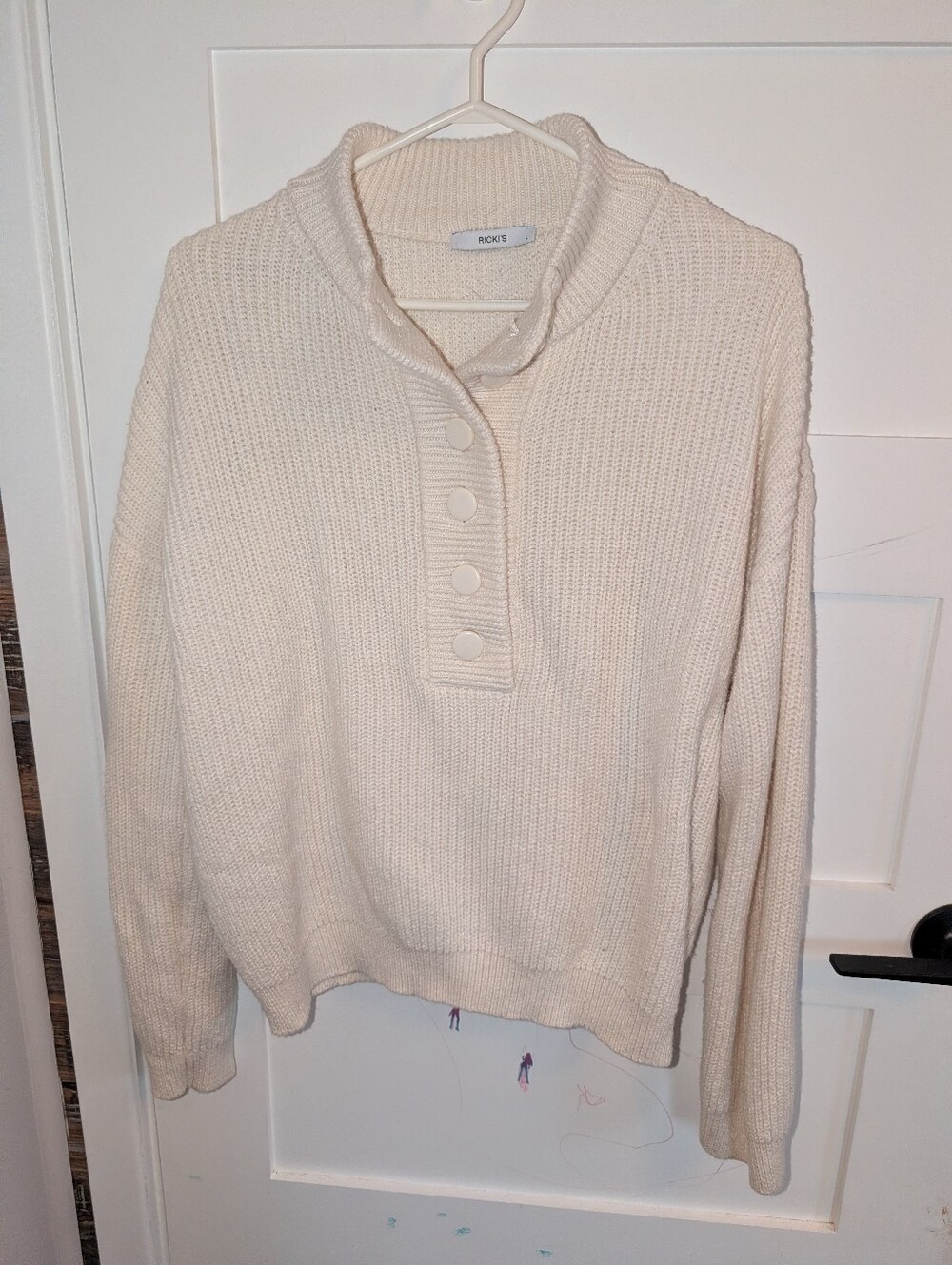 Rickis Cream Button-Front Knit Sweater
